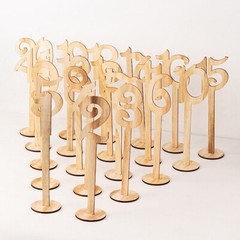 20 Natural 11 in Wood 1-20 TABLE NUMBERS Set on Sticks Round Base Party Events