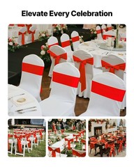7x108inch Red Satin Chair Sashes, 100PCS Ribbon Ties for Events & Party Decor