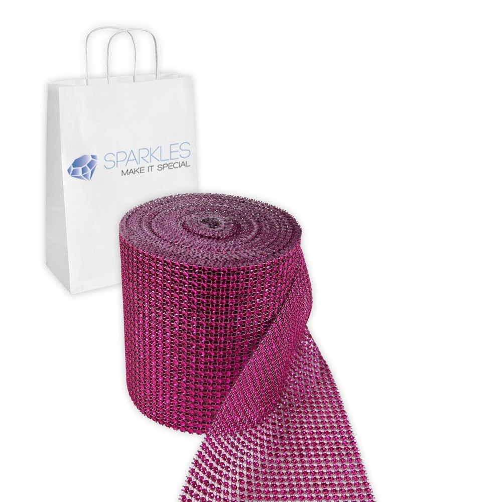 Fuchsia 24 Row Diamond Rhinestone Ribbon Trim Mesh Wrap 10 Yards – Wedding lm