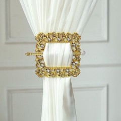 2 Gold 6″ Square Plastic CURTAIN TIE Backs Baroque Design Acrylic Crystals Party