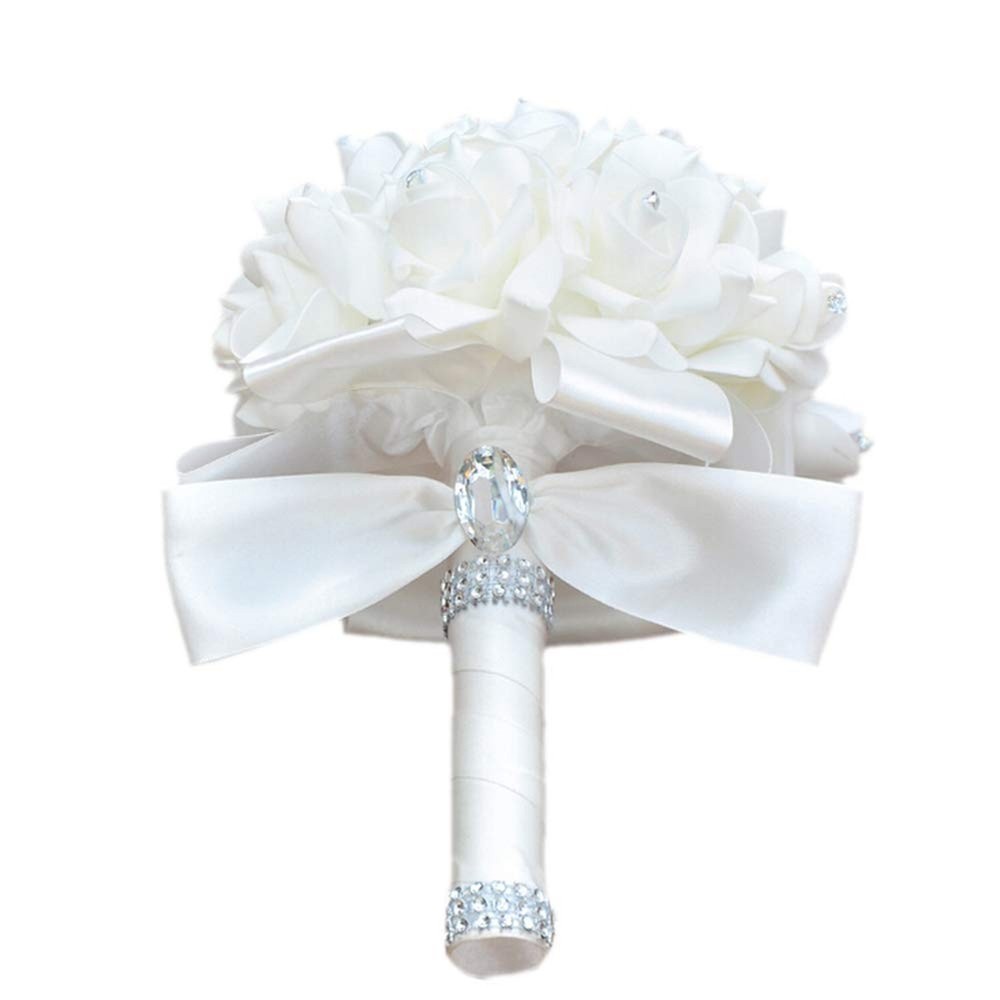 Colorful Foam Roses Artificial Flower Wedding Bride Bouquet Party1 (White+Whi…