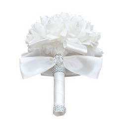 Colorful Foam Roses Artificial Flower Wedding Bride Bouquet Party1 (White+Whi…