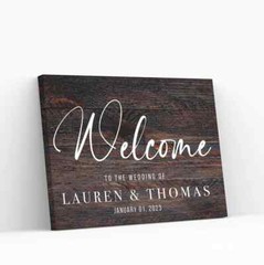 Custom Wedding Welcome Sign Dark Wood background Outdoor Indoor Sign For Gift