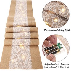 Xinnun 6 Pack Burlap Table Runner with LED String Lights, Modern Rustic Lace …