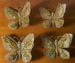 Gold Butterfly Clip Set of 4 Large 6″ Wedding Decorations Sparkly Glitter New