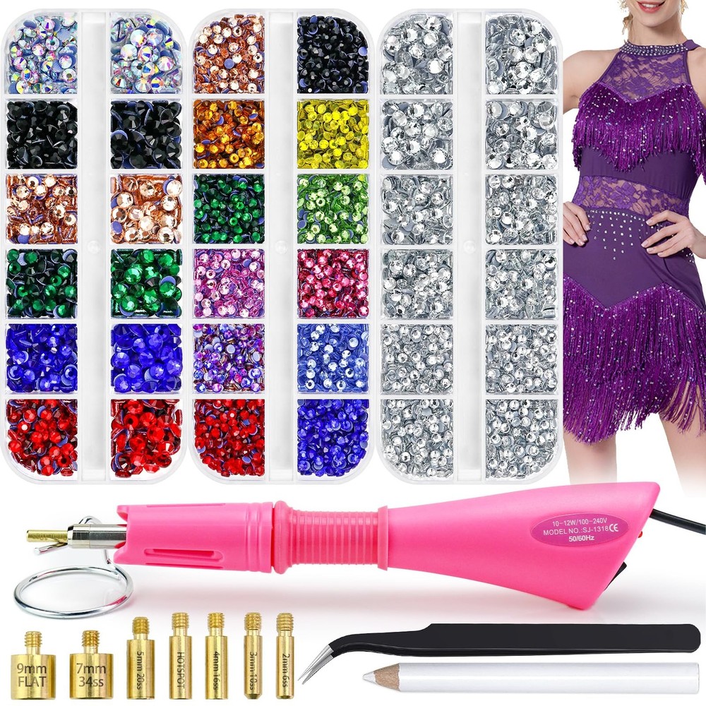 Hotfix Rhinestone Applicator Tool Kit 5600PCS 7 Tips 3 Sizes for Clothes Crafts