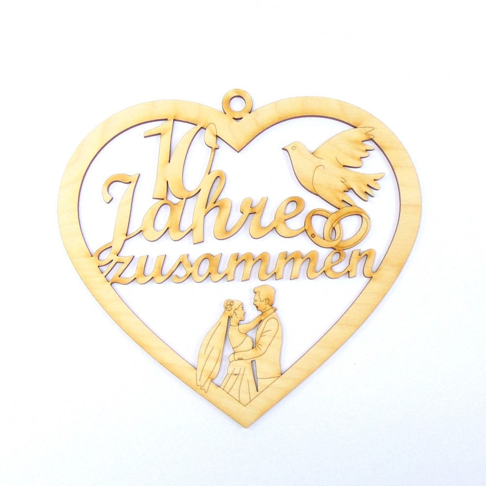 Anniversary 10 Years Together, Wedding Anniversary Dove Wedding Rings Wooden 21cm Gift