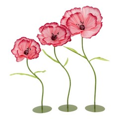 Set Of 3 Artificial Corn Poppy Floor Stems Dark Pink EVA Iron Bases