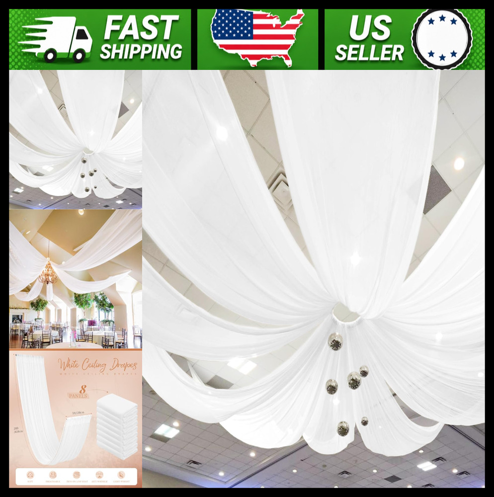 White Sheer Chiffon Ceiling Drapes for Wedding Arch Party Stage Decor