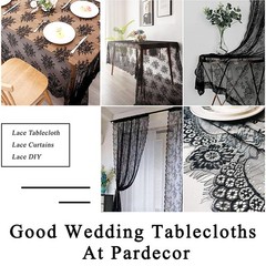 Pardecor Black Floral Lace Tablecloth 60×120-Inch Bridal Mesh Fabric Rectangl…