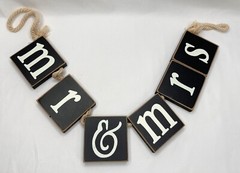 Mr & Mrs Wood Rope Photo Prop Sign Wedding Decorative Letters Black & White