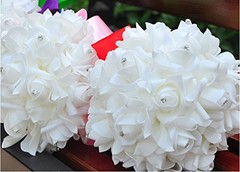 Colorful Foam Roses Artificial Flower Wedding Bride Bouquet Party1 (White+Whi…