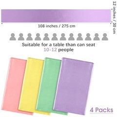 4 Pack Satin Table Runner 12 x 108 Inch Long Bright Silk and Pastel Rainbow