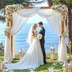 Wedding Arch Draping 28″ width x 19Ft length（1 Panel） White Drapes Curtain