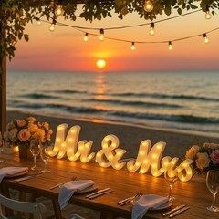 Rustic Light-Up Mr & Mrs Wedding Table Sign – 31in Wooden Letters, Anniversary D