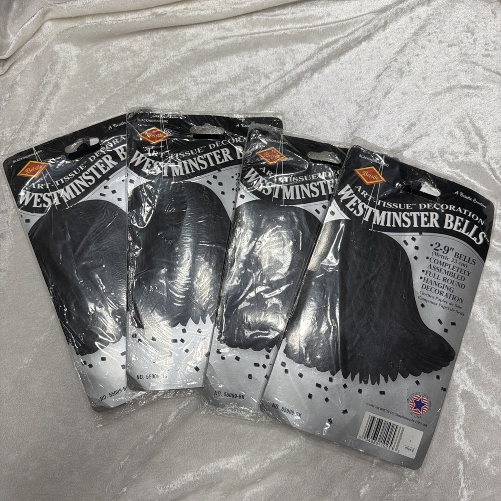 VTG 1998 Beistle Westminster Wedding Bell Art Tissue Decor 9 In Black