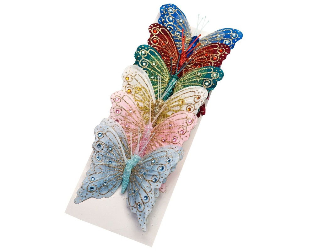 12PC 4″ Pastel + Gold Glitter Feather Butterfly Craft DIY Wedding Cake Topper