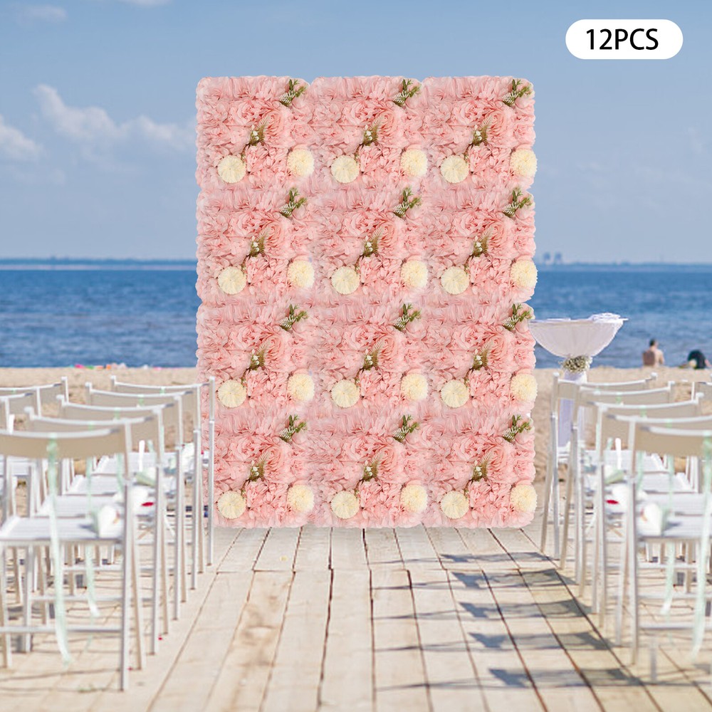 12pcs Artificial Flower Wall Background Silk Rose Mat For Wedding Backdrop Wall