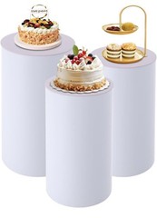 3 Pcs Round Cylinder Pedestal Stand For Wedding Party Display Stand Decor White