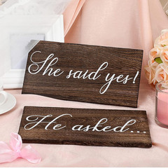Blulu 2 Pieces He Asked She Said Yes Sign Wedding Engagement Brown, White