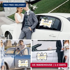 2 Pack Just Married Car Decals, Large Wedding Vehicle Door Signs, Waterproof