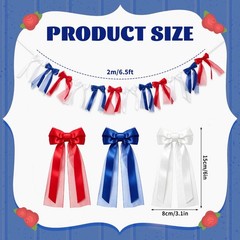 Patriotic Red White Blue Bow Satin Garland 4th of July Party Decorations 6.5 Ft