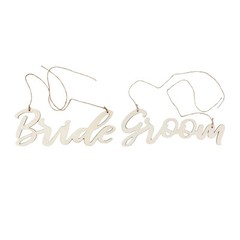 NATURAL 2 Wooden 12″ x 5″ Bride and Groom Chair Signs Wedding HANGING DECOR
