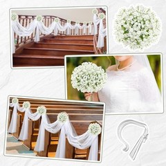 34 Pcs Church Pew Wedding Decorations Fabric Tulle Silk Flower Pew Clips White