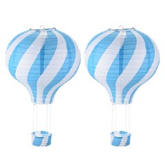 2Pcs 14x12in Rainbow Wavy Stripes Hot Air Balloon Paper Lantern, Light Blue