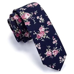Fashion 2.4″（6cm） Floral Skinny Tie for Men Slim Flower Print Navy/Olive/Pink