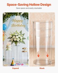 Versatile Cylinder Plinth Set – 3pcs Clear Acrylic Stands for Weddings & Parties