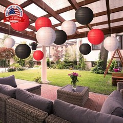 12 Pcs Round Paper Lanterns 4 Sizes 4-10 Inch Black White Red Decorative Hanging