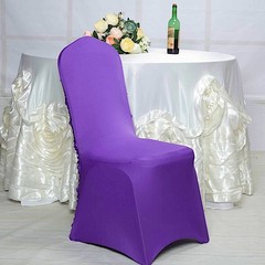 Purple Satin Rosette SPANDEX Stretchable Banquet CHAIR COVER Wedding