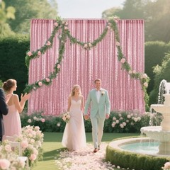 2×8FT-2PCS Sequin Backdrop Curtains Panels, Photography 2X8FT-2PCS Light Pink