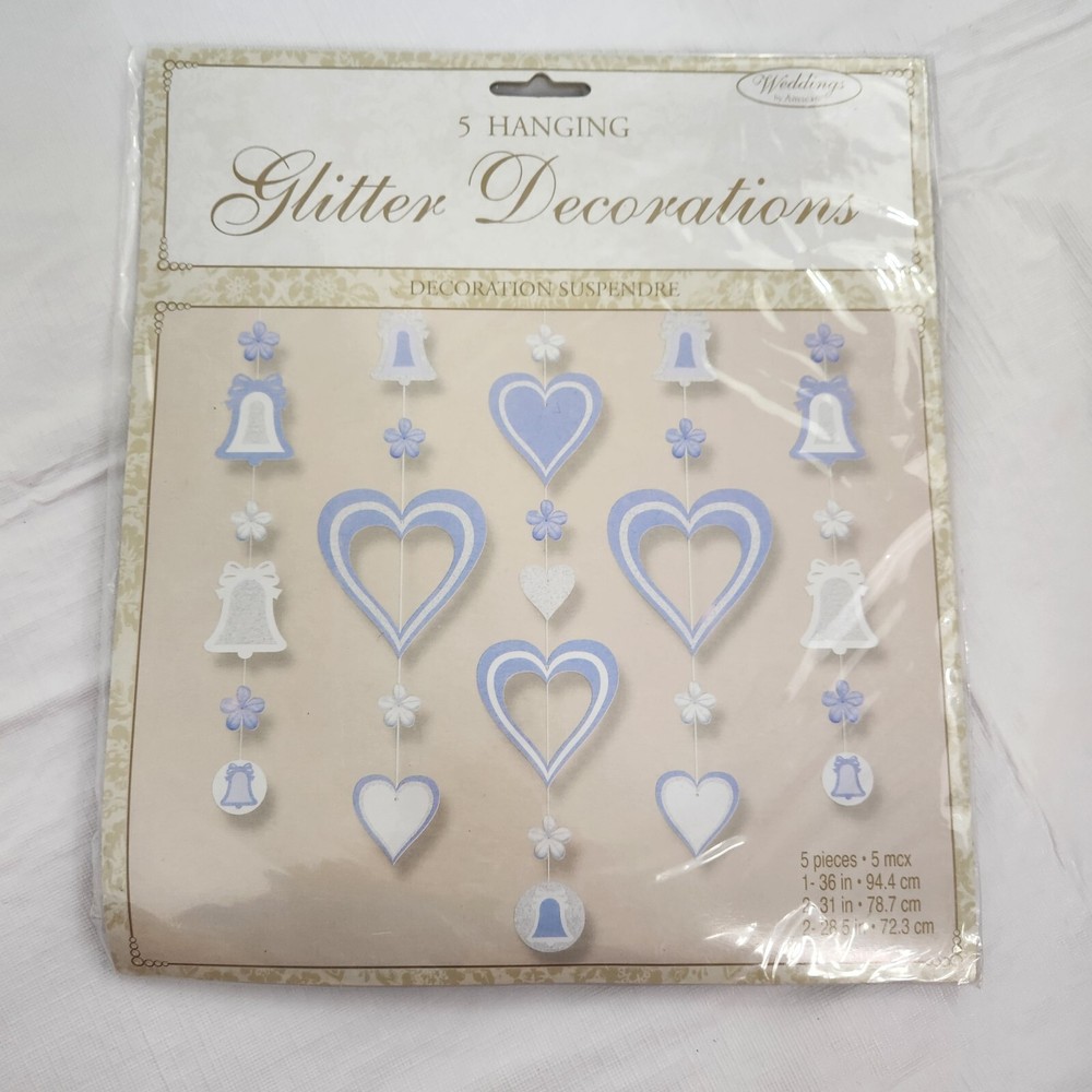 Wedding Hanging Decorations Glitter Decor Bells Hearts Love White And Blue