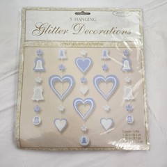 Wedding Hanging Decorations Glitter Decor Bells Hearts Love White And Blue