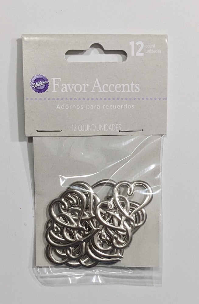 Wilton Sweetheart Charm Double Heart 12 piece pack, Silver