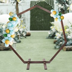 7.2FT Retro Wedding Arch Wooden Heptagon Wedding Backdrop Stand Wooden Arch USA