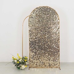 7 ft CHAMPAGNE Big Payette Sequin Fitted Round Top Wedding Arch STAND COVER