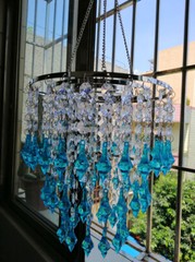 1PCS Assembled 50CM Hanger 22CM Centerpiece Frame w/Blue Pendant Acrylic Beads