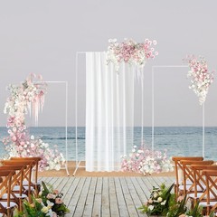 3pcs Rectangular Metal Backdrop Stands Weddings Party White Balloon Frames Decor