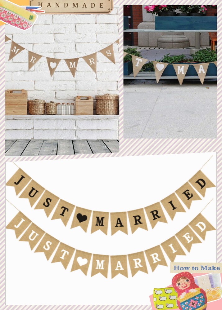 Burlap JUST MARRIED Wedding Banner Mr Mrs Rustic Party Decoration Anniversary