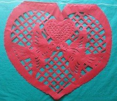 Mexican Valentine Heart Papel Picado Cutout Flags Bunting Paper Red & White