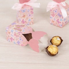 25 Pink Floral Top Party Favor Boxes Butterfly Print Events Decorations Supplies