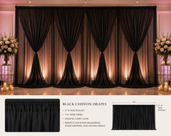 115″ x 120″ Black Chiffon Curtains Drapes Panel for Event Decor Backdrop Draping