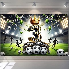 BlissYard Happy 3rd Birthday Soccer Party Banner Stadium Background Third Bir…