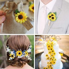 100Pcs Yellow Artificial Flower Heads Mini Fake Sunflower Decorative Fabric F…