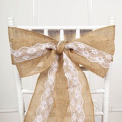 5×108-Inch Natural BURLAP CHAIR SASH White Floral Lace Party Event Supplies