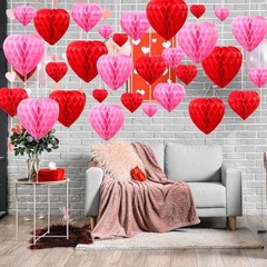 30 Pcs Heart Honeycomb Party Decorations Tissue Paper Heart Shaped Red Pink