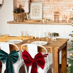 4 Pcs Velvet Chair Bows Sashes 12 x 43 Inch Red and Green Velvet Bows Open Box